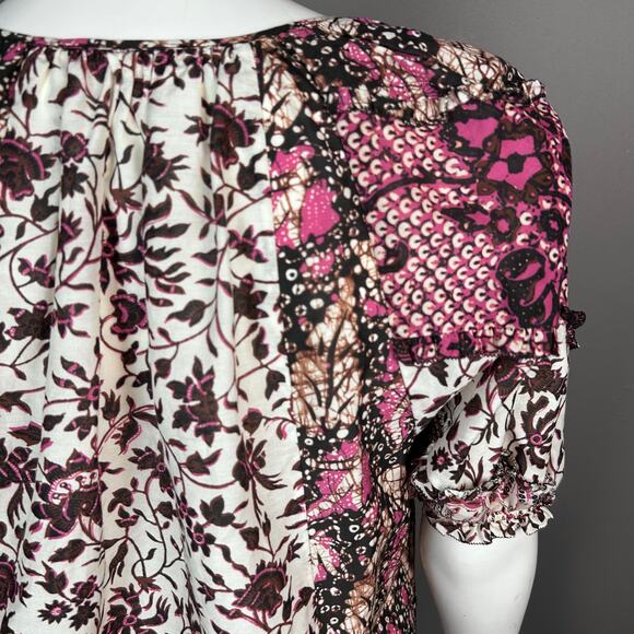 Ulla Johnson top Small Arusi Poplin Top Pink Print Cotton Silk Puff Floral - Picture 7 of 13